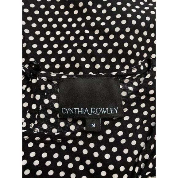 Cynthia Rowley Black White Polka Dot Ruffle Short Sleeve Rayon Top sz Medium - Picture 5 of 8